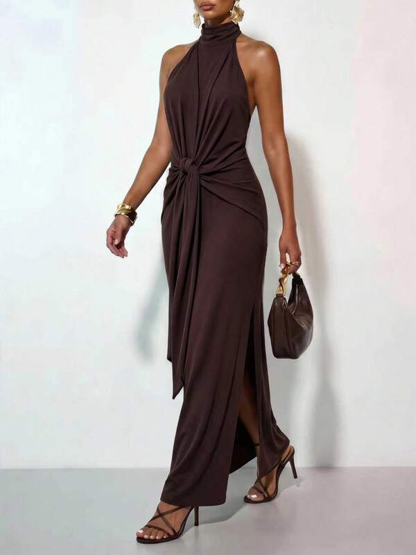 Zivah Vestido sexy de mujer de unicolor con espalda descubierta y cuello halter para el verano
