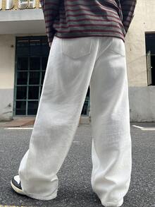 DAZY Spring/Autumn Solid White Washed Soft Denim Twill Jeans For Men - White - View 2