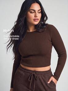 YARNWELL Women's Soft Crewneck Long Sleeve Sweater Stretchy Basic Knit Top, Everyday Essential For Daily - Brown - View 1