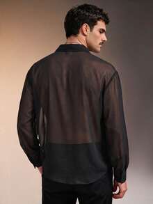ZURIURI Men's Elegant Sexy Casual Long Sleeve Shirt With Tie Ribbon Rave Concert Black Autumn - Black - View 2