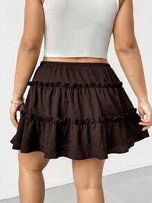 Shapeblank Falda de mujer talla grande unicolor con lazo en la cintura y bajo con volantes - Café integral - Ver 2