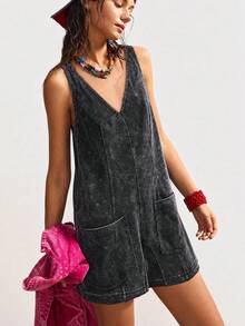 Bohemela Women's V-Neck Casual Daily Wear Romper - Black - View 3