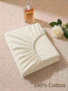 Cirelle 100% Cotton Fitted Sheet, Soft Breathable Cream Off-White Bed Sheet Only, Deep Pocket Fitted Bottom Sheet With All-Around Elastic, Solid Color Mattress Cover - White - View 1