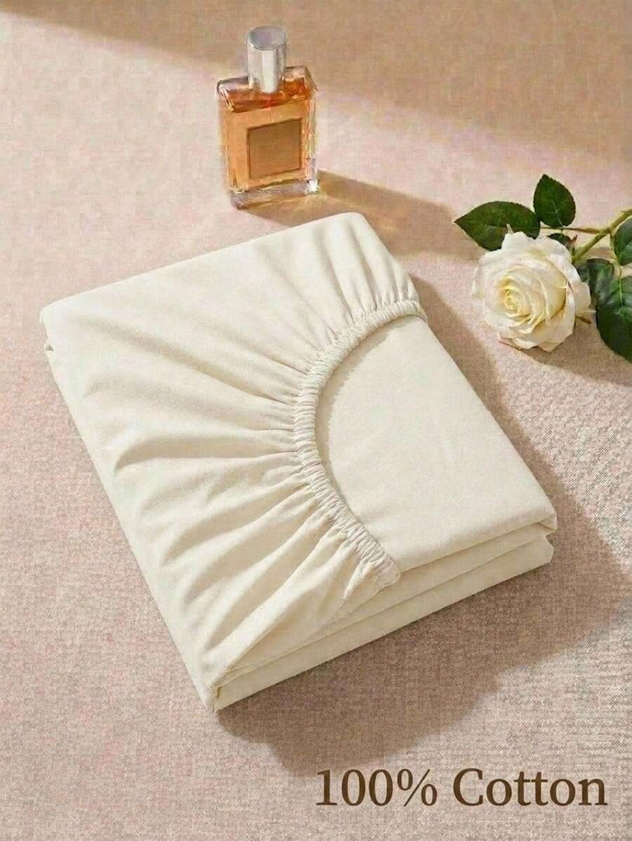 Cirelle 100% Cotton Fitted Sheet, Soft Breathable Cream Off-White Bed Sheet Only, Deep Pocket Fitted Bottom Sheet With All-Around Elastic, Solid Color Mattress Cover - White - View 1