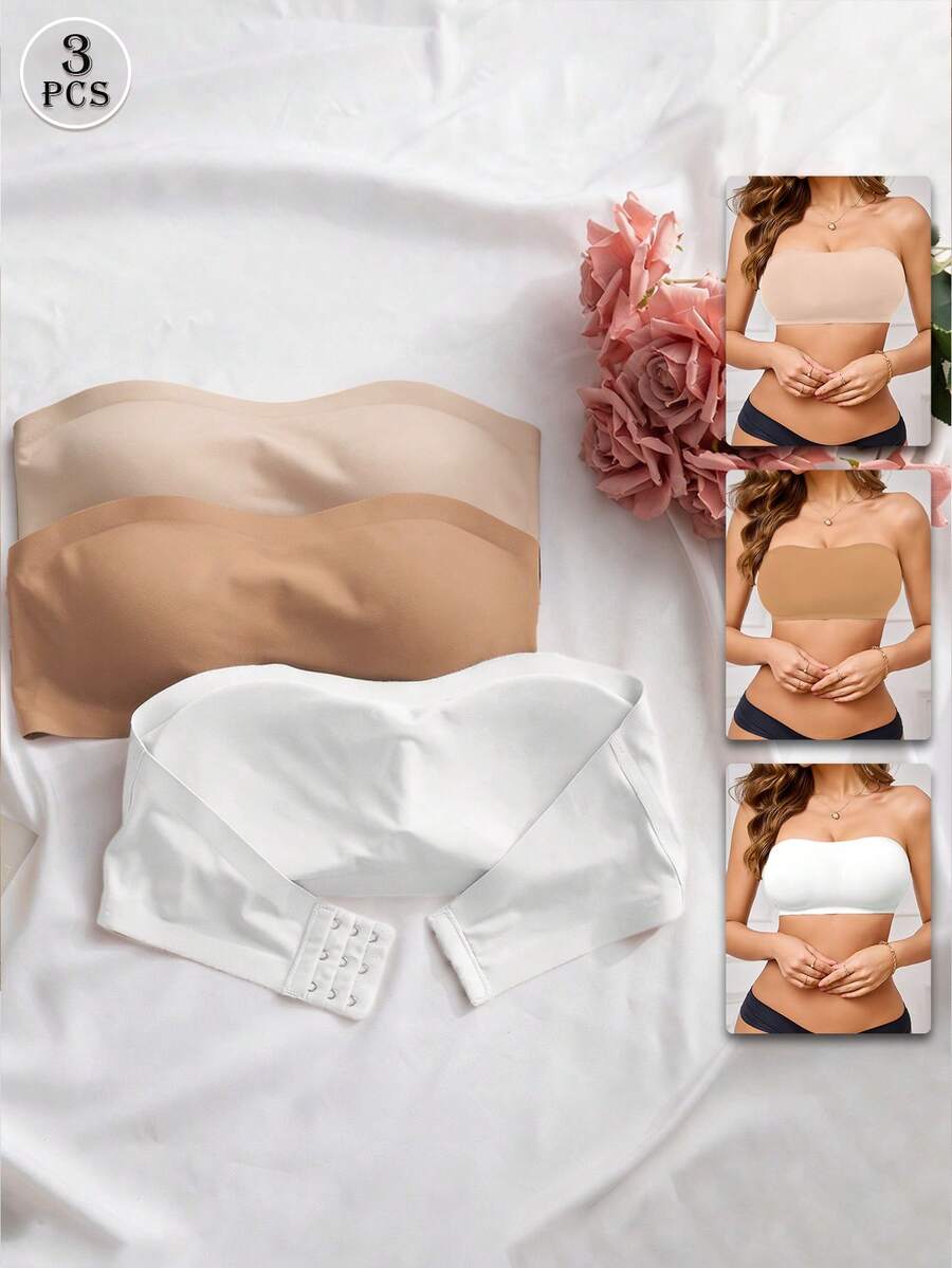 SHEIN 優雅舒適女款無縫抹胸內衣 3件組 - 彩色 - 查看 1