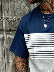 Fenqiro Men's Colorblock Patchwork T-Shirt & Shorts Set - Multicolor - View 3