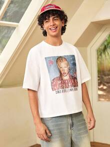 Whitmere Men's Summer Short Letter And Hollow Print Round Neck Short Sleeve Loose T-Shirt - White - View 5