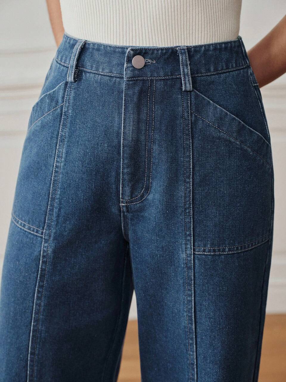 Anewsta Fashionable Modern Work Outfits For Women, Women's Commute Wear, Washed Blue Design With Tape Detail, Versatile Casual Women's Denim