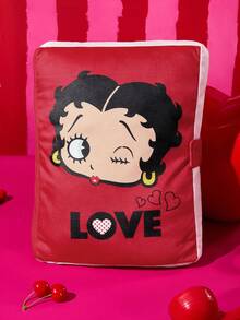 Betty Boop x SHEIN 1個書本造型抱枕，劇情印花，書包形狀，適合沙發、房間、汽車，柔軟抱枕 - 紅色 - 查看 10