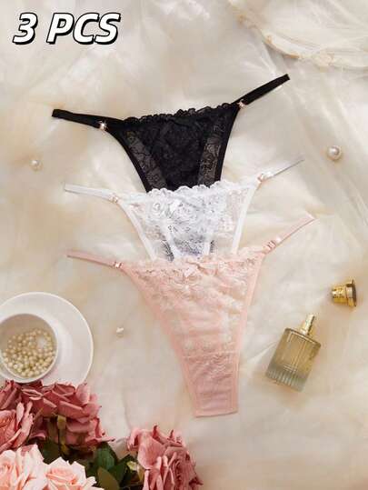 MidnightGlam 3pcs/Pack Women's Lace Sexy Thin Strap Thong