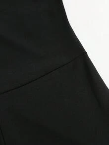 Sweetra Women's Solid Color Pleated Design Wide Leg Halter Neck Jumpsuit - Black - View 4