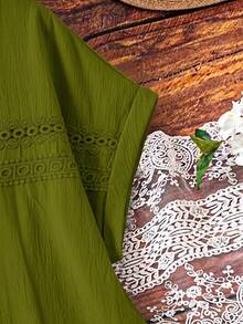 EMERY ROSE Plus Size Summer Casual Woven Fabric Knee Length Dress With Plain Pattern And Flared Hem Short Sleeves - Lime Green - View 7