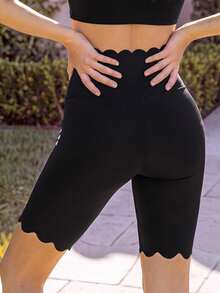 SHEIN BASICS Women's Solid Color Curved Waistband Casual Baggy Athleisure Athleisure Athletic Sporty Base Layer Shorts Gym Black Summer Gym Workout Gym - Black and White - View 9