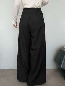 FRIFUL Women's Early Autumn New Korean Style Waist Tie Bow Straight Leg Long Pants - Black - View 2