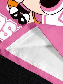 THE POWERPUFF GIRLS X SHEIN 女款字母卡通印花短袖休閒短版T恤 - 白色 - 查看 6