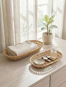 Haus Hana 1pc Rattan Storage Box & Desktop Organizer Tray, Exquisite Premium Display Tray For Sundries, Cosmetics And Jewelry - Multicolor - View 1