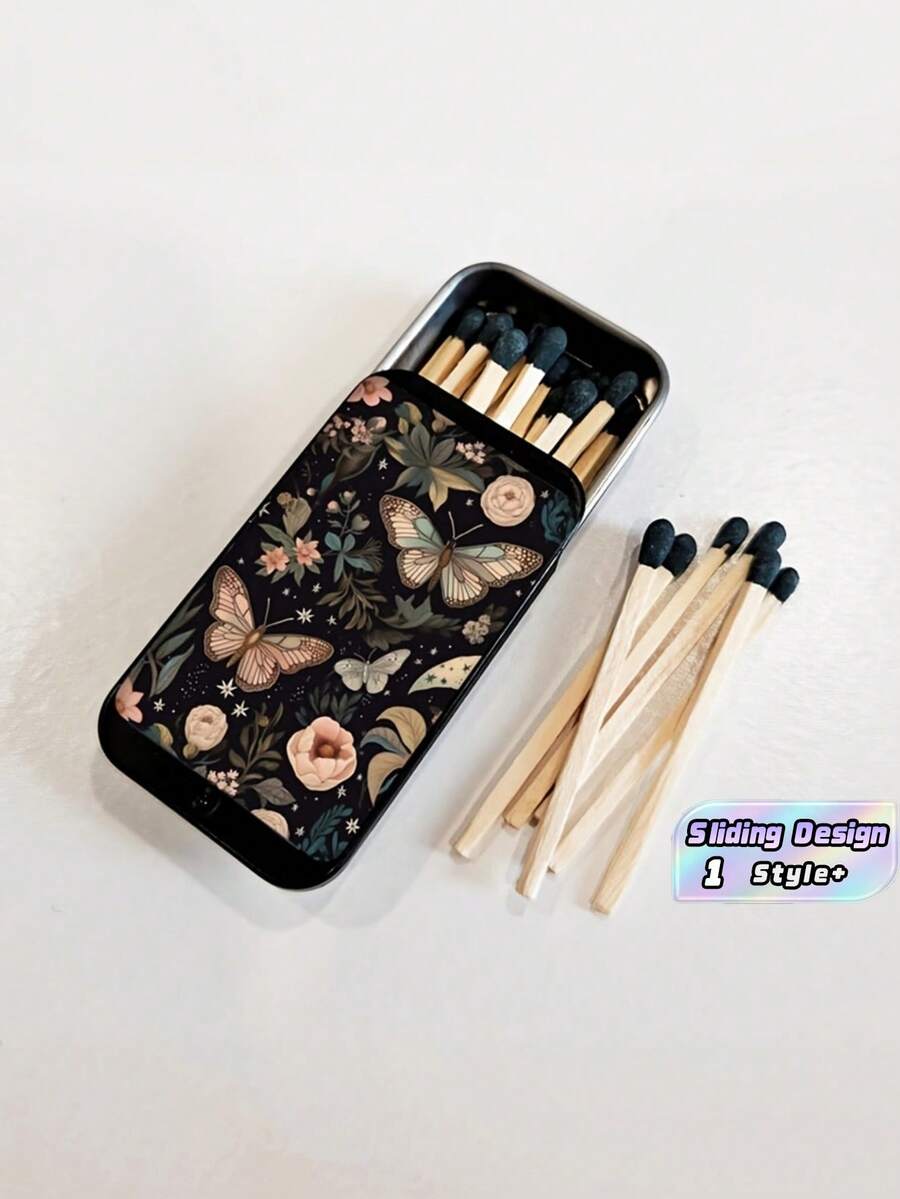 1PC Mini Vintage Metal Matchbox Witch Butterfly Pattern Matches Not Included Compact Durable Portable Retro Decorative Gift Box For Friends Party - Multicolor - View 1
