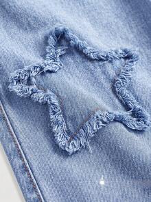 Girlism Kids Tween Girl Frayed Hem Star Loose Wide Leg Jeans - Light Wash - View 5