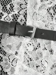 SHEIN MOD 大尺碼女款蕾絲拼接休閒百搭日常穿著長褲 - 黑與白 - 查看 3
