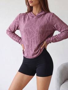 Dewbera Dewbera Geo Print Hooded Asymmetrical Hem Sports Sweatshirt Fall Sweatshirts - Dusty Purple - View 6