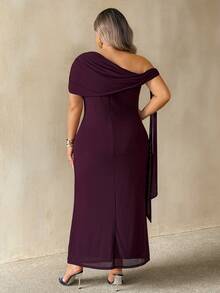 SHEIN CURVE+ Plus Size Elegant Casual Celestial Party Cocktail Formal Evening Dinner Solid Color Asymmetric Neckline Summer 2026 22W Wedding Dark Green - Purple - View 8
