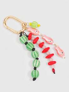 ROMWE Kawaii 1 Piece Spring Summer Dopamine Style Colorful Beaded Bag Keychain Pendant, Woven Rope Bag Charm, DIY Hanging Ornament - Pink - View 4