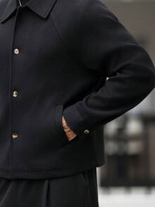 Manfinity CasualCool Men's Black Lapel Raglan Sleeve Single-Breasted Casual Minimalist Overcoat - Black - View 5