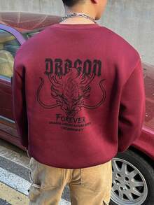DAZY Burgundy Fleece Sweatshirt Fabric Long Sleeve Ribbed Cuff & Hem Design Letter Print Pullover Sweatshirt For Men Fall - Burgundy - View 2