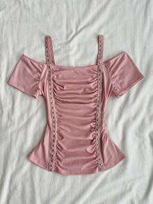 Attitoon Women's Casual Vintage Fitted T-Shirt, Y2K Outfit - Pink - View 4