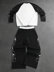PAVTROS Men's Colorblock Patchwork Letter Print T-Shirt And Pants Set - Multicolor - View 7