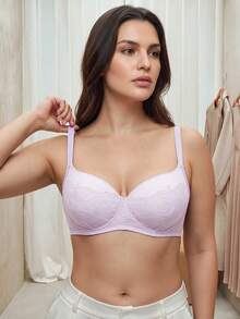 Bralution Plus Size Underwire Lace Patchwork Bra - Mauve Purple - View 3