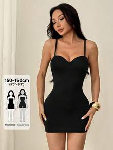SHEIN PETITE 女款性感黑色緊身內衣與配套緊身夜店夏季外出套裝 - 黑色 - 查看 10