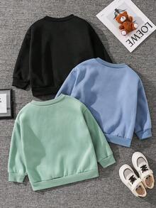 SHEIN 兒童 3件組 小男孩可愛休閒熊刺繡貼布圓領衛衣 - 彩色 - 查看 3