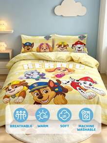 SHEIN | PAW Patrol 3件組可愛卡通印花被套組，磨毛材質，柔軟保暖，多尺寸可選，適用單人床/雙人床/加大雙人床/特大雙人床 - 黃色 - 查看 8