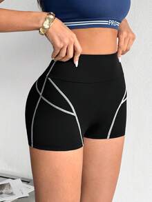 SHEIN Dewbera Women's Colorblock High Waist Casual Daily Outdoor Sports Shorts - Black - View 3