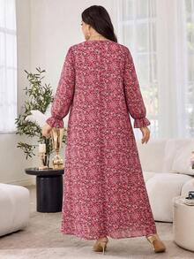Lacomfia Women's Square Neck Long Sleeve Lace Bow Elegant Plus Size Dress - Multicolor - View 2