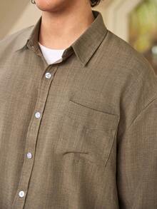 Whitmere Men's Solid Color Long Sleeve Single Pocket Loose Casual Plus Size Shirt, Suitable For Autumn - Army Green - View 8
