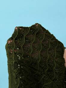 Soleia Knitted Crochet Drawstring Hollow Out Fitted Shorts - Army Green - View 7
