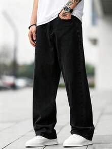 Manfinity Roughcore Jeans de algodón de corte holgado para hombre con bolsillos inclinados - Negro - Ver 6