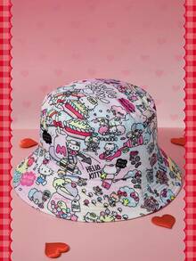 HELLO KITTY AND FRIENDS | SHEIN 1PC Casual Sports Model, Cute Lady Fisherman Hat, IP Joint Design Model, Suitable For Daily, Casual - White - View 3