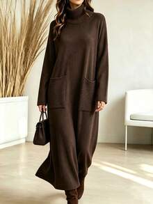 Holdful Holdful Gaun Rajut Kasual Serbaguna Musim Gugur/Dingin Wanita Terbaru - Coffee Brown - View 5