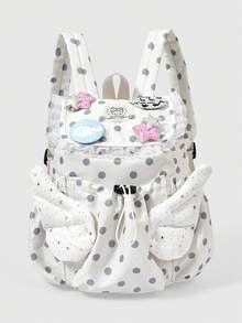 ROMWE Anime Y2k Cute College Style Polka Dot Printing Splicing Lace, With Wing Star Badge Pendant, Suitable For Daily, College And Other Travel Items - White - View 1