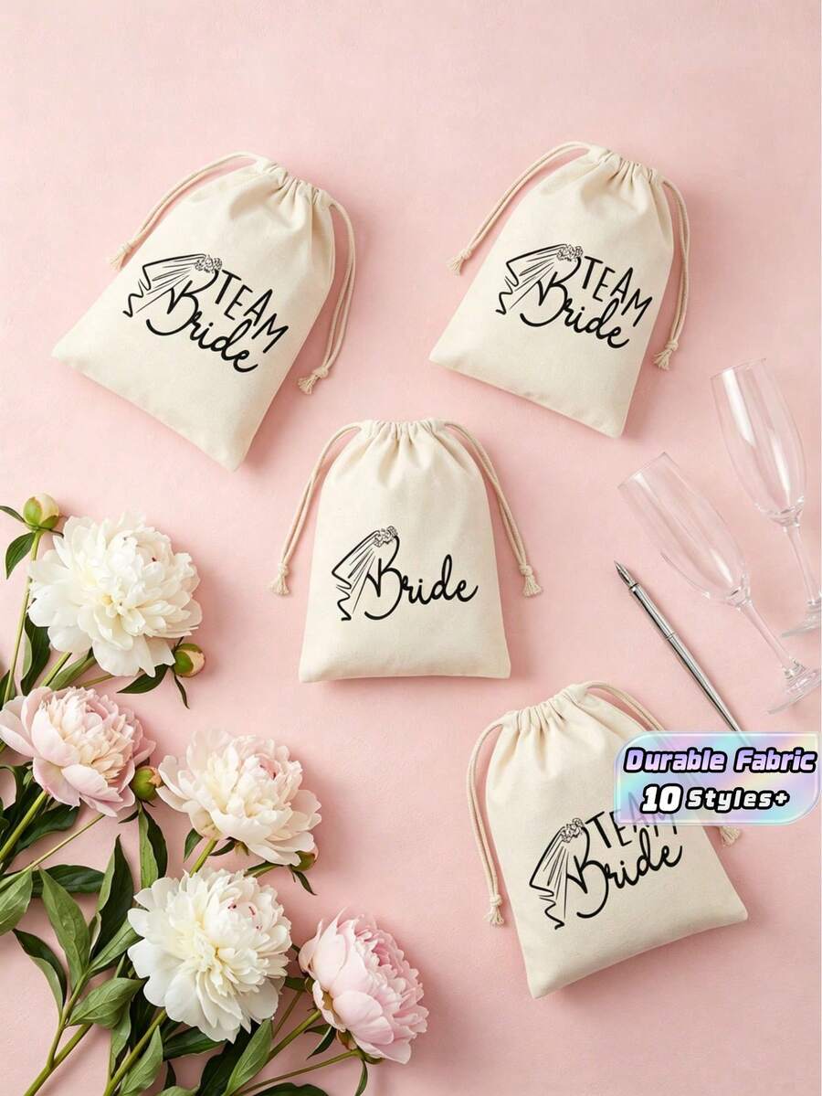 10pcs Beige Drawstring Gift Bags For Spanish Wedding Parties - Ideal For Hangover Recovery Supplies & Post-Party Kit Packaging, Reusable & Durable - Beige - View 1
