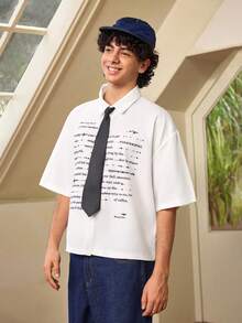 Whitmere Casual Fashion Men's Printed College Style Short Sleeve Shirt - White - View 4