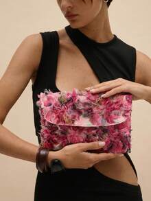 Glamine Luxury Sequin Flower Clutch Bag, Versatile For Banquet - Hot Pink - View 2