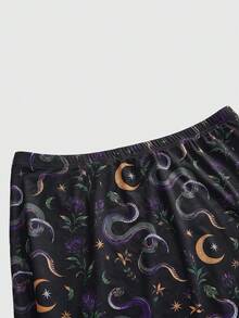 ROMWE Fairycore Plus Size Women's Forest Style Moth Multi-Color Floral Plant Mesh Print A-Line Skirt - Multicolor - View 3