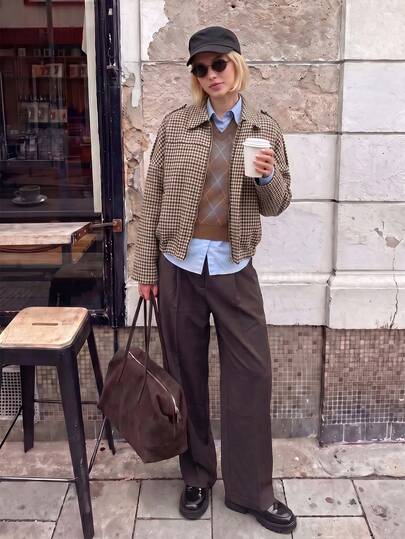 Struktiv Women's Houndstooth Long Sleeve Casual Versatile Jacket