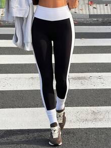 Sweetra Dewbera Women's Summer Elastic Colorblock Sports Leggings, Fitness Yoga Running Workout Pants - Multicolor - View 3