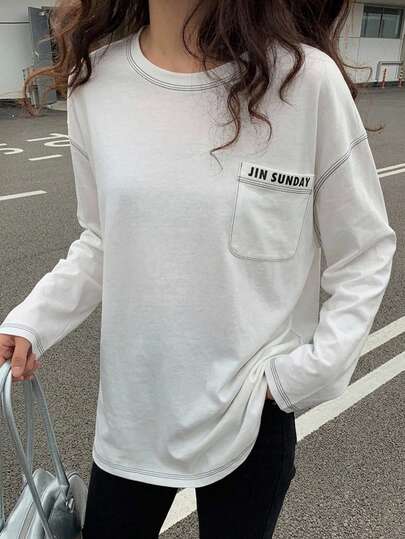 Livesso Women's Autumn Casual Drop Shoulder Loose Fit T-Shirt