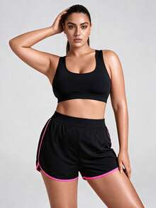 Solea Cove 2026 New Women's Plus Size High Elasticity Versatile Sports Shorts With Trim - Black - View 4
